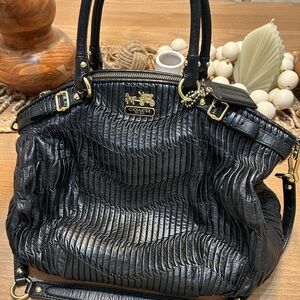 Coach Black Pleated Leather Shoulder Bag